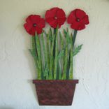 Metal Flower Wall Art Sculpture - Poppies - Upcycled Metal Kitchen Wall Art Flower Pot 1 small