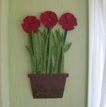 Metal Flower Wall Art Sculpture - Poppies - Upcycled Metal Kitchen Wall Art Flower Pot 3 small