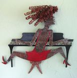 Handmade Upcycled Metal Piano Lady In Red Wall Art Sculpture 1 small