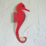 Handmade Upcycled Metal Red Orange Seahorse Wall Art Sculpture 1 small