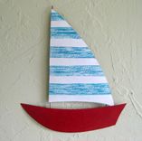 Handmade Upcycled Metal Sailboat Wall Art Sculpture In Blue And Red 1 small