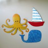Handmade Upcycled Metal Sailboat Wall Art Sculpture In Blue And Red 2 small