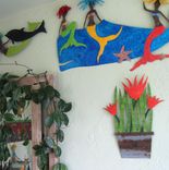 Handmade Upcycled Metal Tropical Flowerpot Wall Art Sculpture In Red Orange 1 small