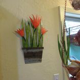Handmade Upcycled Metal Tropical Flowerpot Wall Art Sculpture In Red Orange 2 small