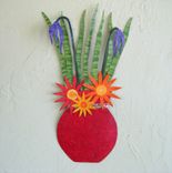 Handmade Upcycled Metal Flower Vase Wall Art Sculpture In Red Orange 1 small