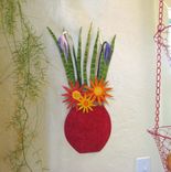 Handmade Upcycled Metal Flower Vase Wall Art Sculpture In Red Orange 2 small