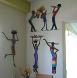 Handmade Upcycled Metal Exotic African Lady With Platter Wall Art Sculpture 3 small
