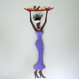 Handmade Upcycled Metal Exotic African Lady With Platter Wall Art Sculpture 4 small