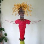 Handmade Upcycled Metal Blonde Gardener Sculpture 1 small