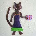 Handmade Upcycled Metal Coffee Cat Wall Art Sculpture In Blue And Green 1 small