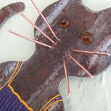 Handmade Upcycled Metal Coffee Cat Wall Art Sculpture In Blue And Green 2 small