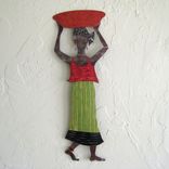 Handmade Upcycled Metal African Lady In Red, Green, And Black Wall Art Sculpture 1 small