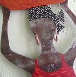 Handmade Upcycled Metal African Lady In Red, Green, And Black Wall Art Sculpture 2 small