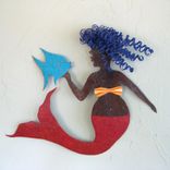 Handmade Upcycled Metal Mermaid With Fish Wall Art Sculpture 2 small