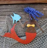 Handmade Upcycled Metal Mermaid With Fish Wall Art Sculpture 1 small