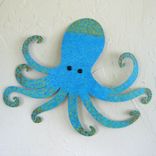 Handmade Upcycled Metal Blue Octopus Wall Art Sculpture 1 small