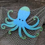 Handmade Upcycled Metal Blue Octopus Wall Art Sculpture 3 small