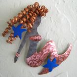 Handmade Upcycled Metal Mermaid With Blue Starfish Wall Art Sculpture 1 small