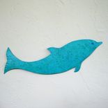 Handmade Upcycled Metal Dolphin In Turquoise Blue Wall Art Sculpture 1 small