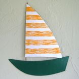 Handmade Upcycled Metal Sailboat Wall Art Sculpture In Yellow And Green 1 small