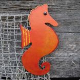Handmade Upcycled Metal Seahorse Wall Art Sculpture In Orange 1 small
