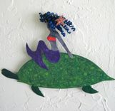 Handmade Upcycled Metal Mermaid On Sea Turtle Wall Art Sculpture 1 small