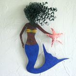 Handmade Upcycled Metal Mystical Mermaid Wall Art Sculpture In Blue 1 small