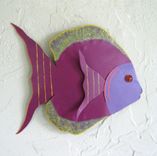 Handmade Upcycled Metal Tropical Fish Wall Art Sculpture In Purple 1 small