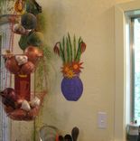 Art Wall Sculpture - Flower Vase Metal Wall Hanging Kitchen Dining Room Art 11x21 4 small