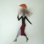 Handmade Upcycled Metal Umbrella Lady Wall Art Sculpture In Deep Red And Black 1 small