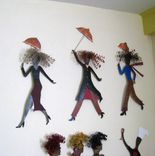 Handmade Upcycled Metal Umbrella Lady Wall Art Sculpture In Deep Red And Black 4 small