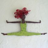 Handmade Upcycled Metal Modern Dancer Wall Art Sculpture In Green 1 small