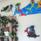 Handmade Upcycled Metal Mermaid And Turtle Wall Art Sculpture "Adrianna And Otto'' 3 small
