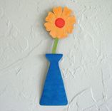 Metal Flower Vase Wall Art Sculpture In Blue And Yellow Recycled Metal 1 small