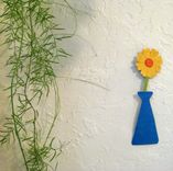 Metal Flower Vase Wall Art Sculpture In Blue And Yellow Recycled Metal 2 small
