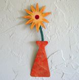 Handmade Upcycled Metal Mini Flower Vase Wall Art Sculpture In Yellow And Orange 1 small