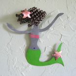 Metal Mermaid Wall Art Decor - Rosie - Beach House Coastal Ocean Fish Lime Green 1 small