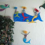 Art Wall Sculpture Marine - Mermaids And Whale - Catching A Ride - Recycled Metal Coastal Wall Decor 5 small