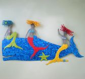 Art Wall Sculpture Marine - Mermaids And Whale - Catching A Ride - Recycled Metal Coastal Wall Decor 1 small