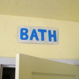 Metal Sign Wall Art - Bathroom Decor - Repurposed Metal - Wall Hanging Sculpture 6 X 17 Blue 2 small