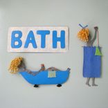 Metal Sign Wall Art - Bathroom Decor - Repurposed Metal - Wall Hanging Sculpture 6 X 17 Blue 3 small
