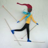 Metal Wall Art Sculpture Cross Country Skier Reclaimed Metal Decor Large Skier Wall Art 1 small