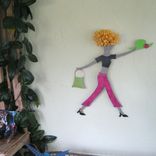 Shopper Lady Art Sculpture - Babs - Reclaimed Metal Wall Decor Blonde Pink Lime Green 3 small
