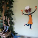 Lady Chef Recycled Metal Kitchen Wall Art Sculpture Hand Painted Red Yellow 2 small