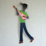 Musician Art - Guitar Guy - Metal Wall Sculpture - Reclaimed Metal Green Black 9 X 21 1 small