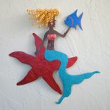 Handmade Upcycled Metal Mermaid On Starfish Wall Art Sculpture "Stella'' 2 small