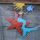 Handmade Upcycled Metal Mermaid On Starfish Wall Art Sculpture "Stella'' 3 small