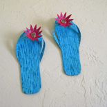 Handmade Upcycled Metal Pair Of Flip-Flops Wall Art Sculpture In Blue 2 small
