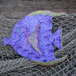 Handmade Upcycled Metal Tropical Fish Wall Art Sculpture In Purple 2 small