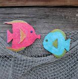 Handmade Upcycled Metal Tropical Fish Wall Art Sculpture In Purple 3 small